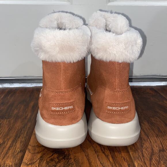 Skechers Women’s Suede Ankle Winter Boots Sz 11 Chestnut On The Go Joy Hibernate - Picture 4 of 9